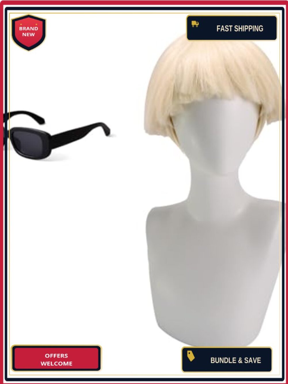 Bowl Cut Wig with Glasses Heat Resistant Synthetic Cosplay Costume